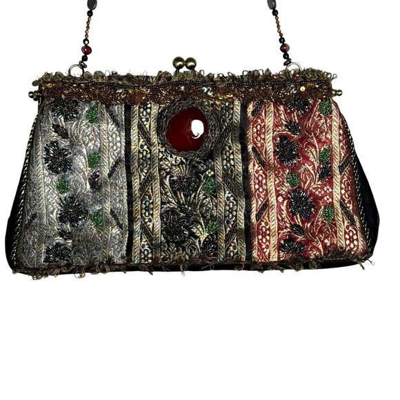 Vintage Mary Frances kisslock artsy shoulder bag handbag purse cabochon - Picture 2 of 9